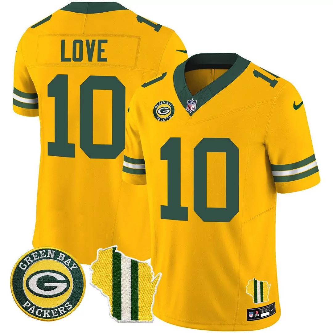 jordan love gold mens green bay packers wisconsin state patch vapor limited jersey all sttiched