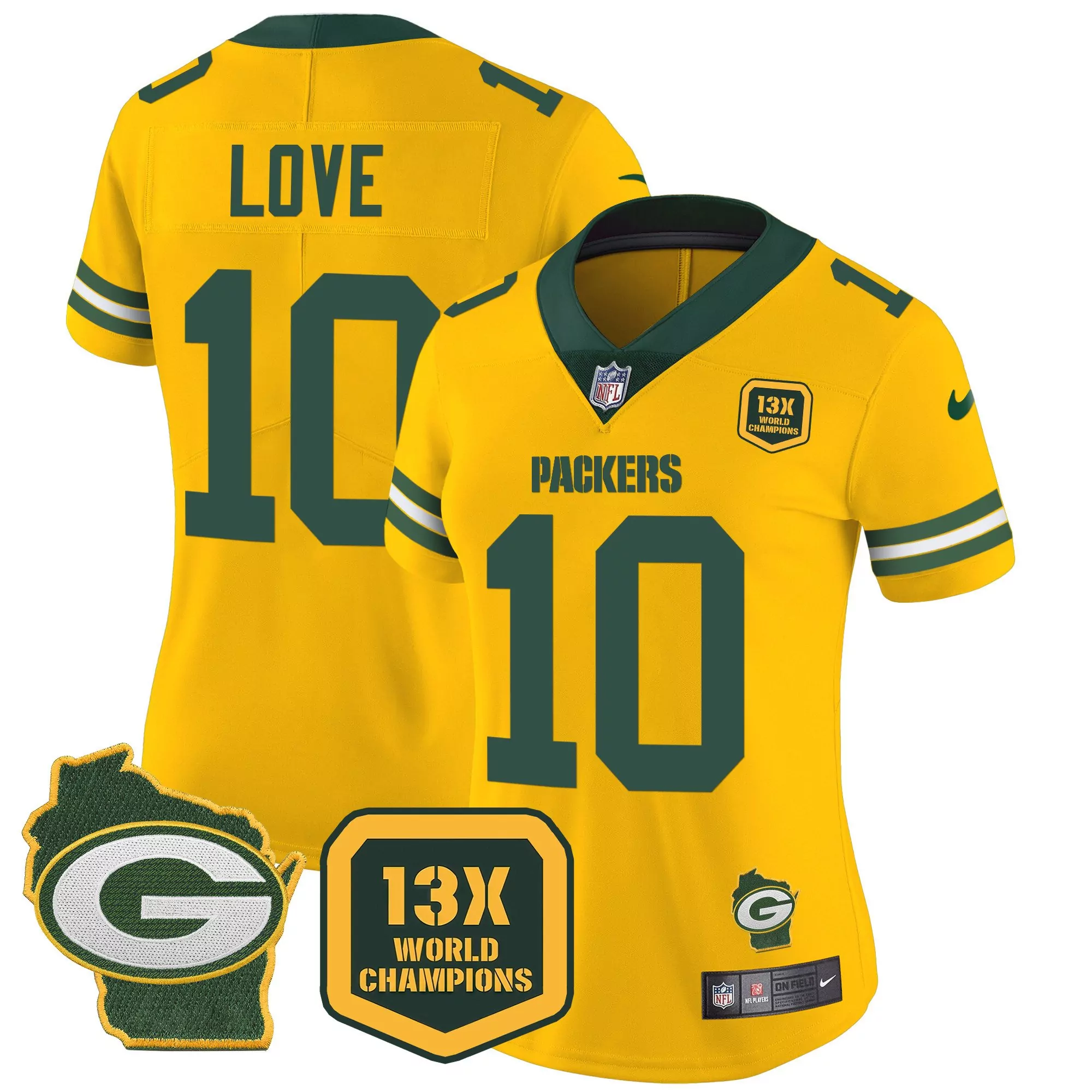 jordan love gold mens green bay packers wisconsin state patch vapor limited jersey all sttiched