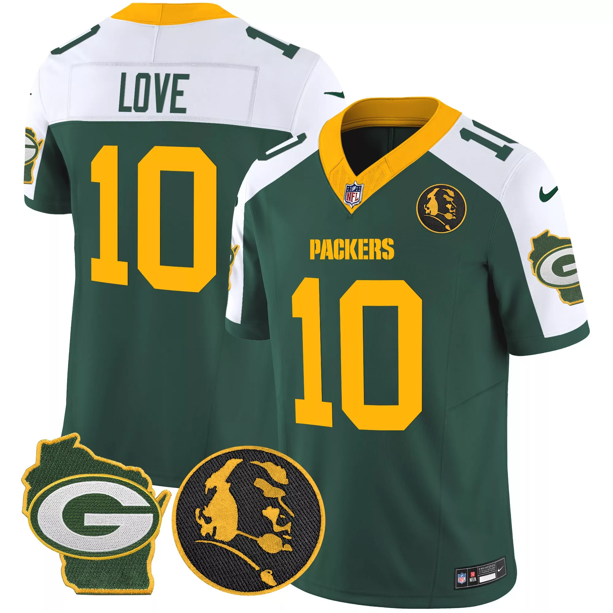 jordan love green alternate mens green bay packers 100th season home patch vapor limited jersey all stitched