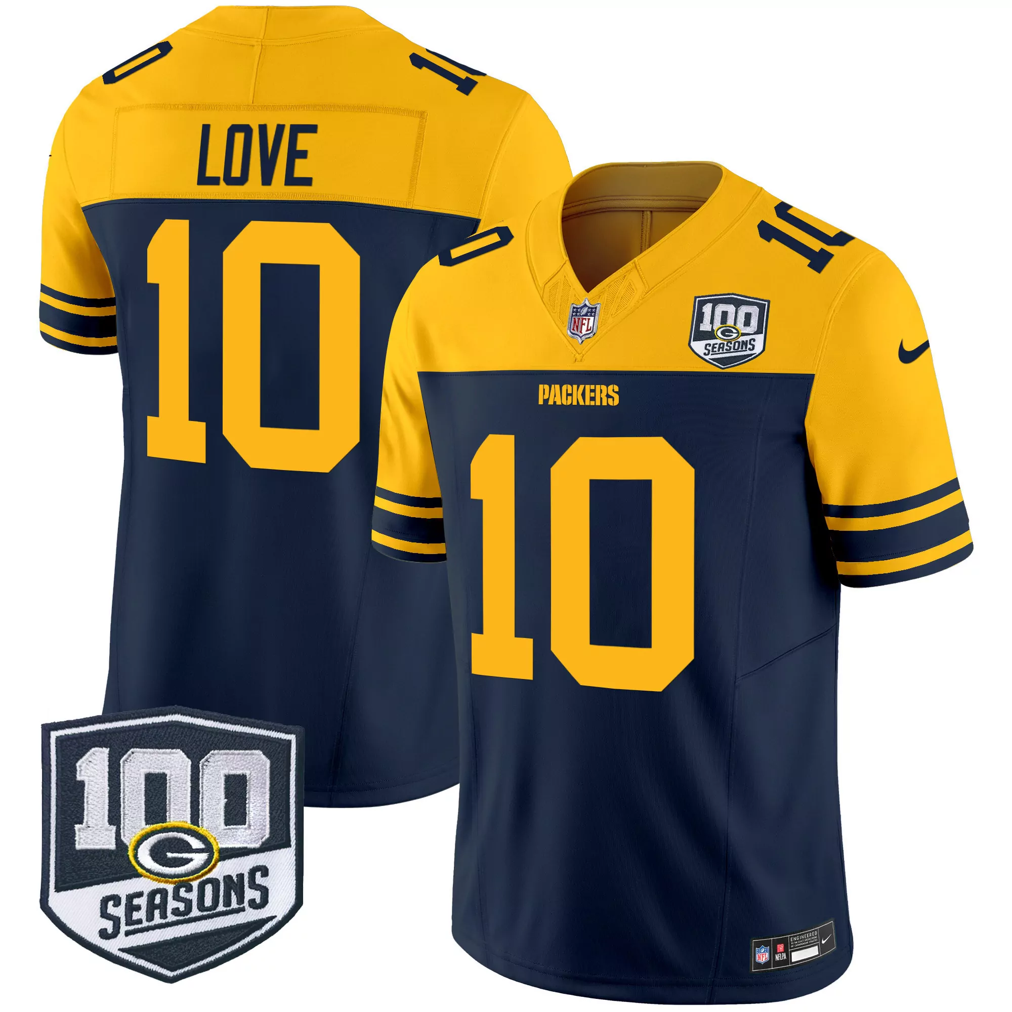 jordan love navy mens green bay packers throwback 100th season patch vapor limited jersey all stitched