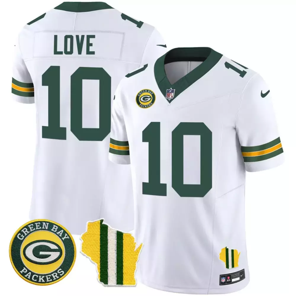 jordan love white mens green bay packers wisconsin state patch vapor limited jersey all sttiched