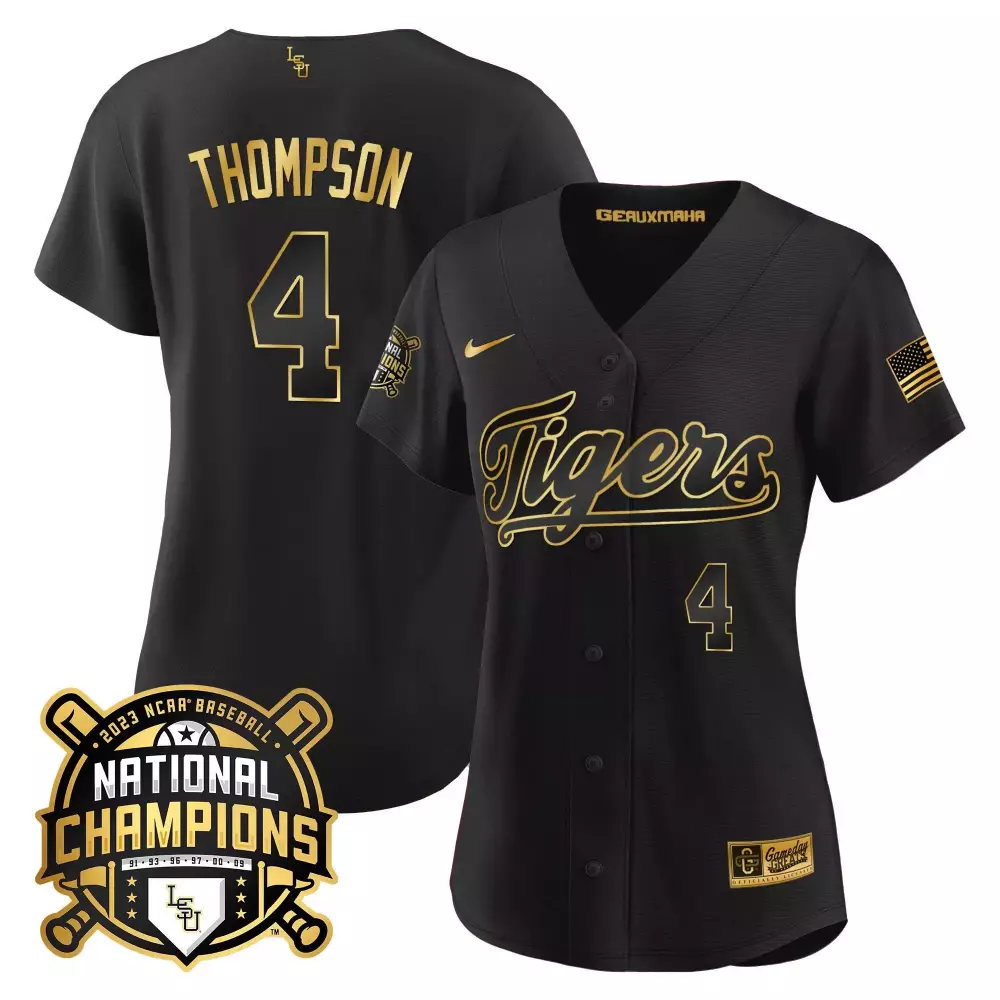 jordan thompson black gold womens lsu tigers 2023 national champions gold jersey v2 all stitched