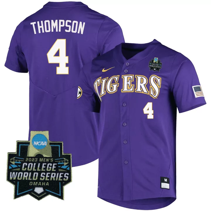 jordan thompson purple mens lsu tigers college baseball world series jersey all stitched