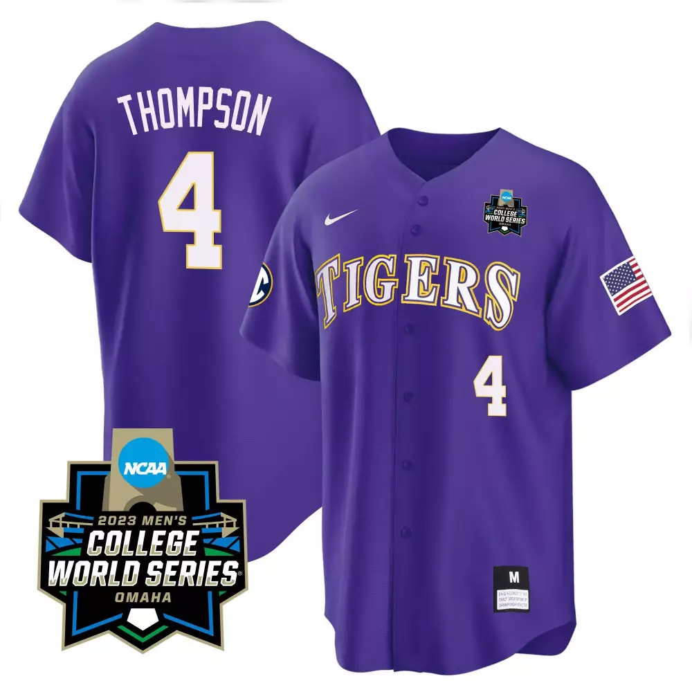 jordan thompson purple mens lsu tigers college baseball world series jersey all stitched