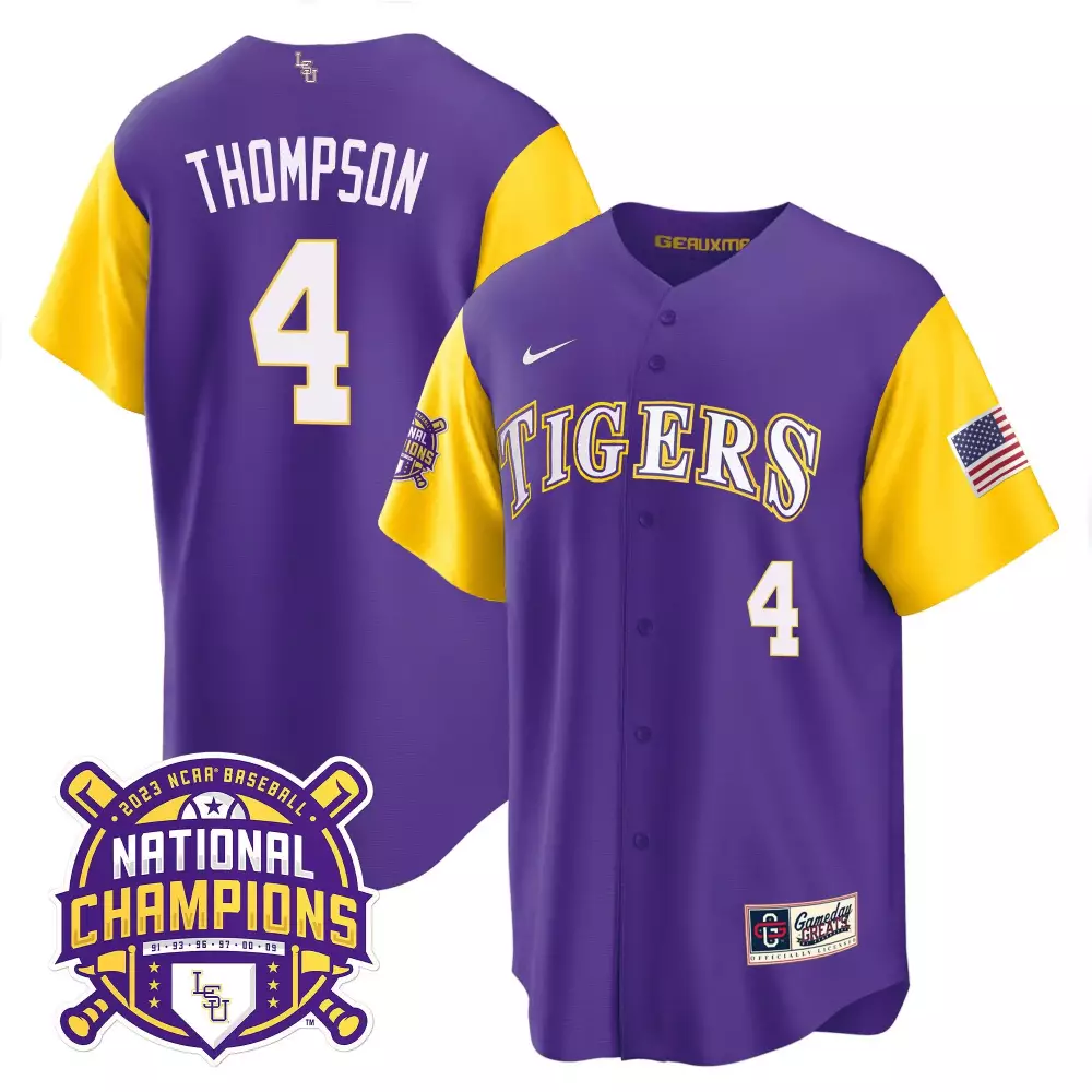 jordan thompson purple mens lsu tigers college baseball world series jersey all stitched