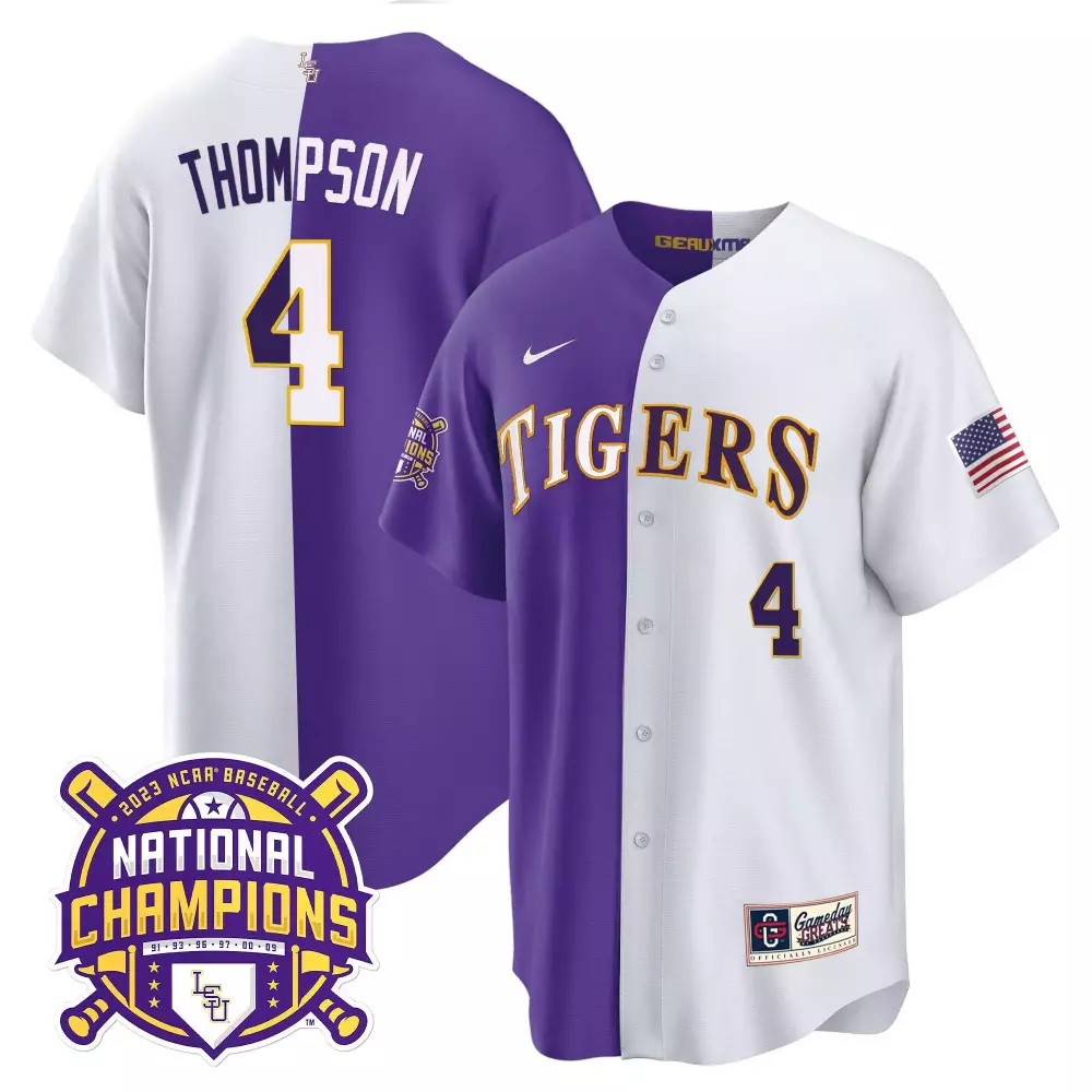 jordan thompson purple mens lsu tigers college baseball world series jersey all stitched