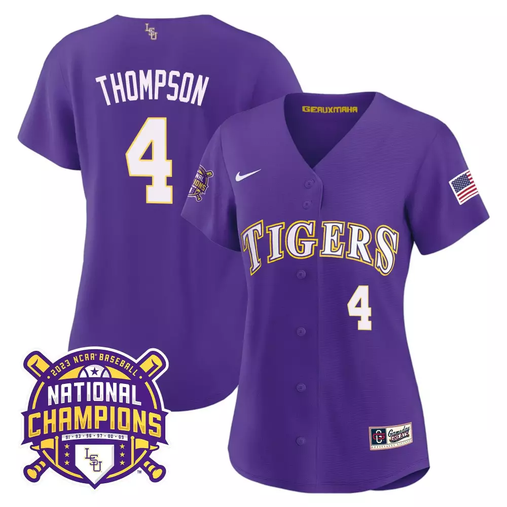 jordan thompson purple mens lsu tigers college baseball world series jersey all stitched