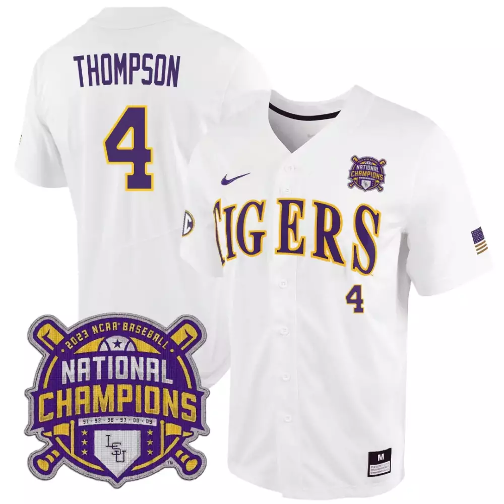 jordan thompson white tigers mens lsu tigers 2023 national champions jersey all stitched
