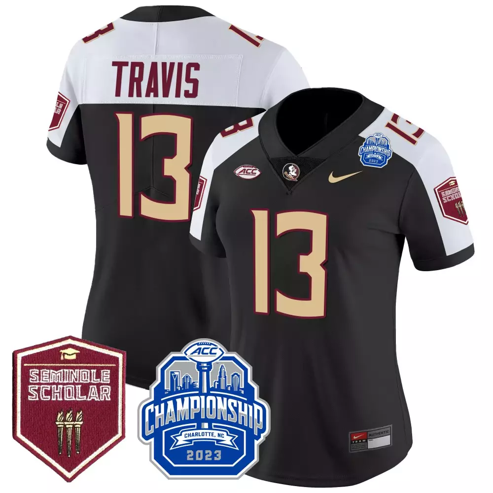 jordan travis black alternate womens florida state seminoles 2023 acc championship patch vapor jersey all stitched