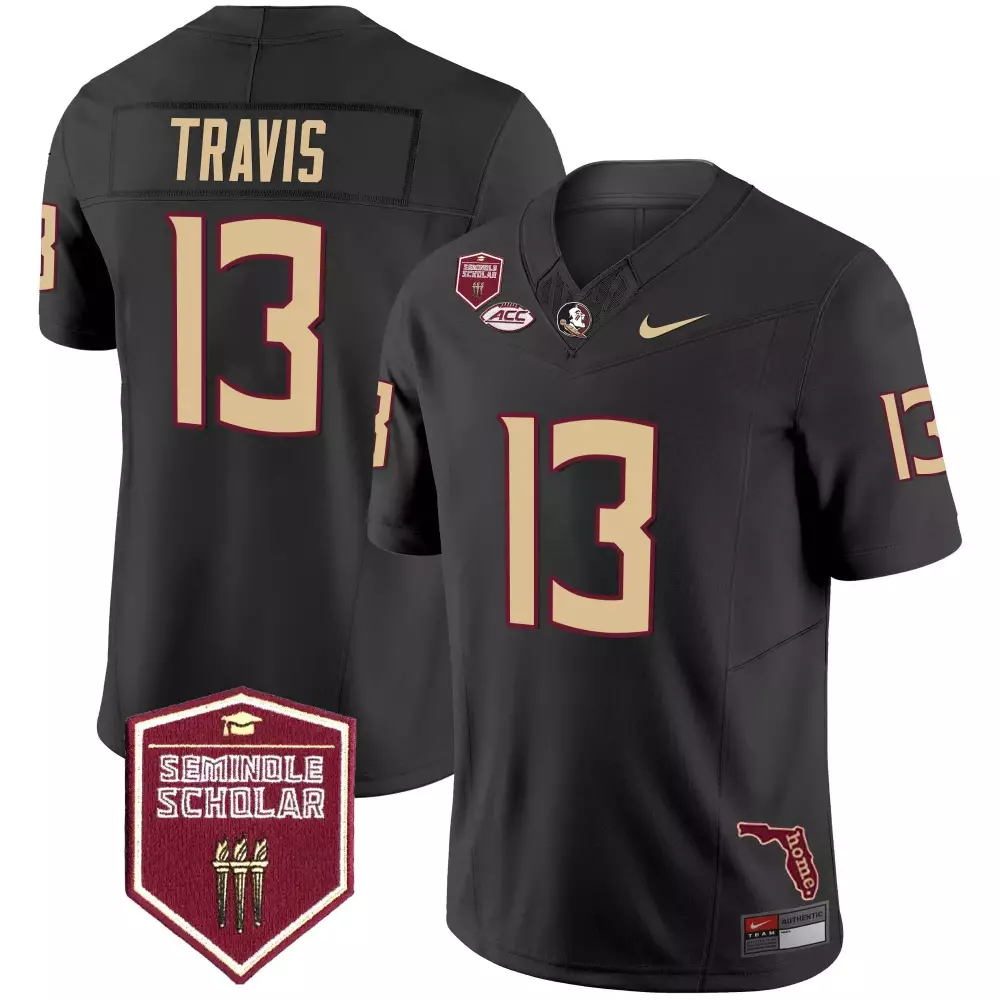 jordan travis black mens florida state seminoles scholar patch vapor limited jersey all stitched