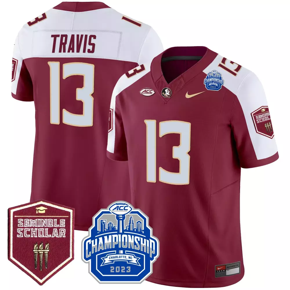 jordan travis garnet alternate mens florida state seminoles 2023 acc championship patch vapor jersey all stitched