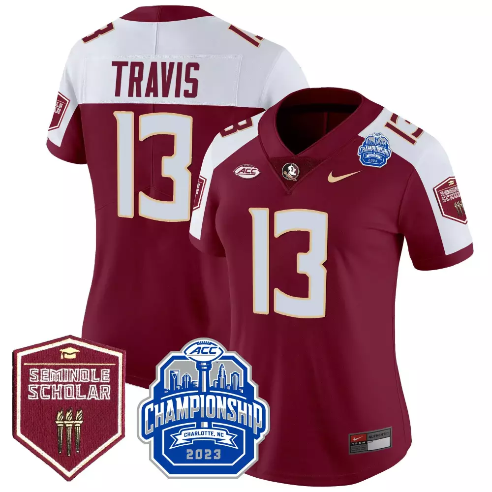 jordan travis garnet alternate mens florida state seminoles 2023 acc championship patch vapor jersey all stitched