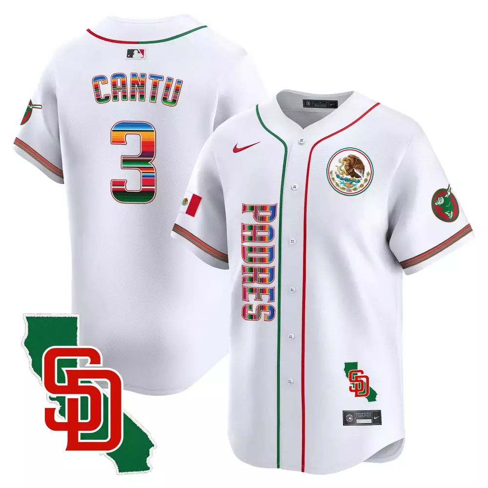Mens Jorge Cantu San Diego Padres Mexico California Patch Vapor Premier Limited Jersey V3 | Stitched | Fan Gear for Men, Women & Youth