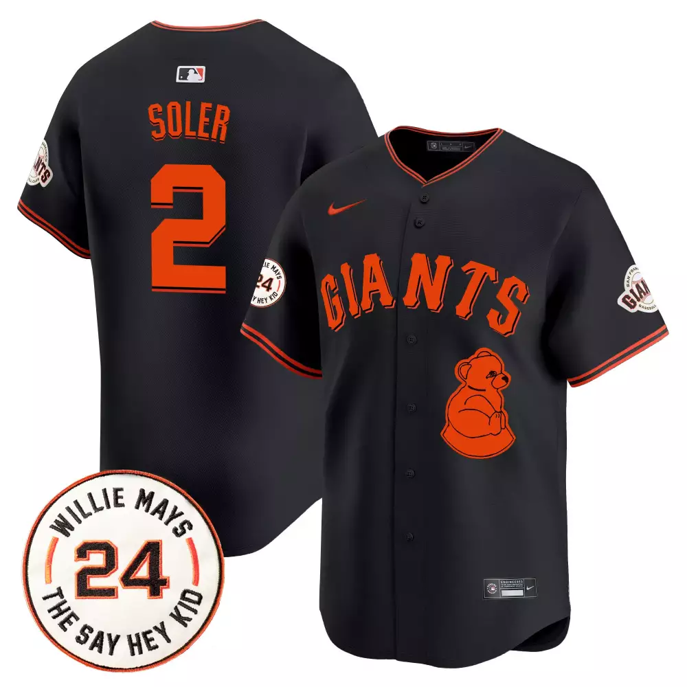 jorge soler black mens san francisco giants 2024 willie mays patch vapor premier limited jersey v4 all stitched