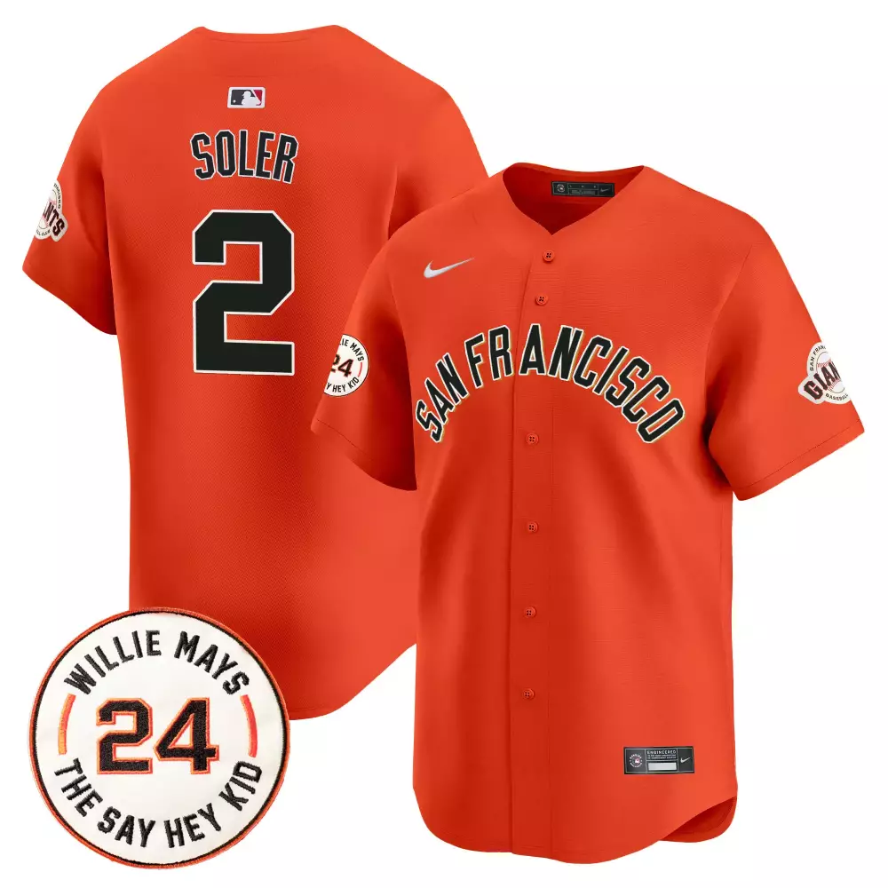 jorge soler orange mens san francisco giants 2024 willie mays patch vapor premier limited jersey v5 all stitched