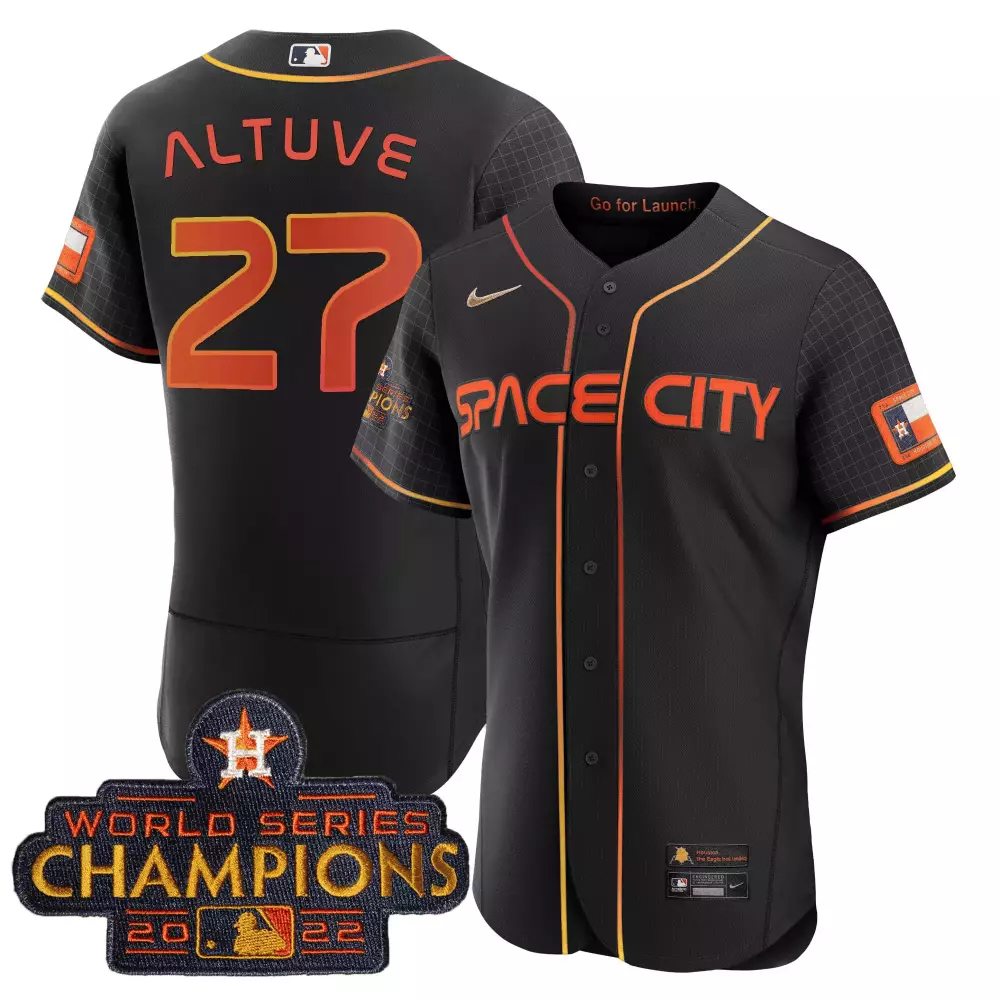 Jose Altuve Men's 2023 Space City Champions Flex Jersey | Black Stitched | Limited Edition Fan Gear | For Men, Women & Youth