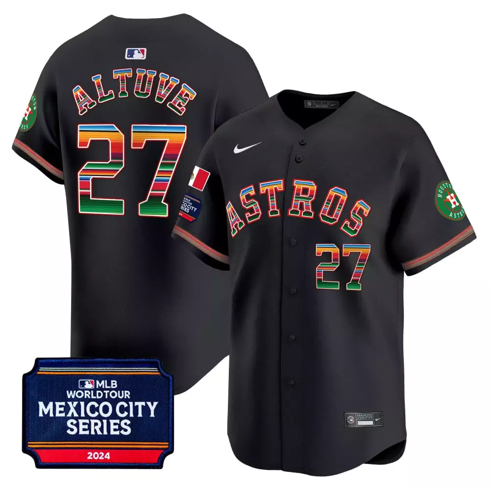 Jose Altuve Men's 2024 Mexico City Series Patch Jersey | Black Stitched | Limited Edition Fan Gear | For Men, Women & Youth