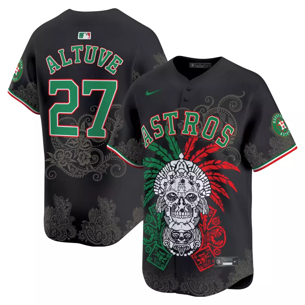 jose altuve black mens houston astros aztec warrior skull vapor premier limited jersey v2 printed
