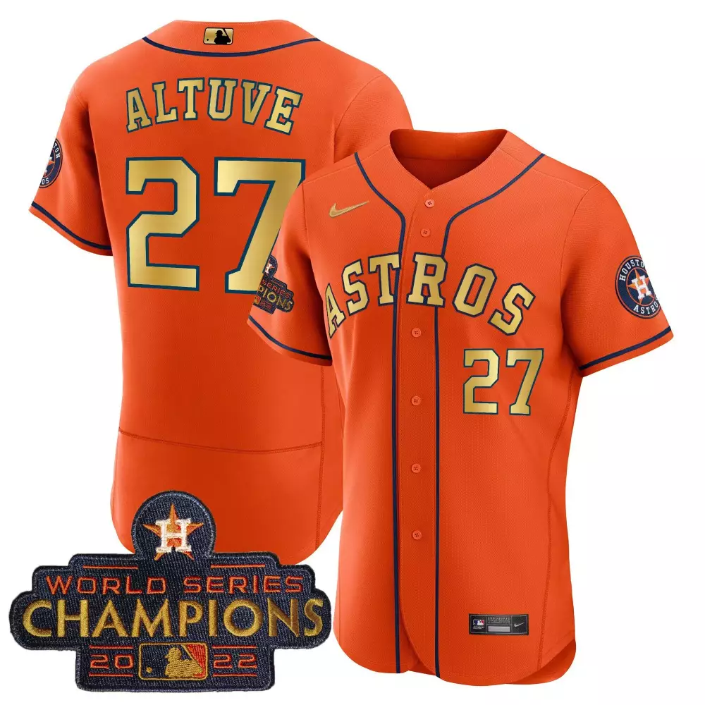 Jose Altuve Houston Astros 2023 Champions Orange Gold Jersey | Cool Base | All Stitched Fan Gear for Men, Women & Youth