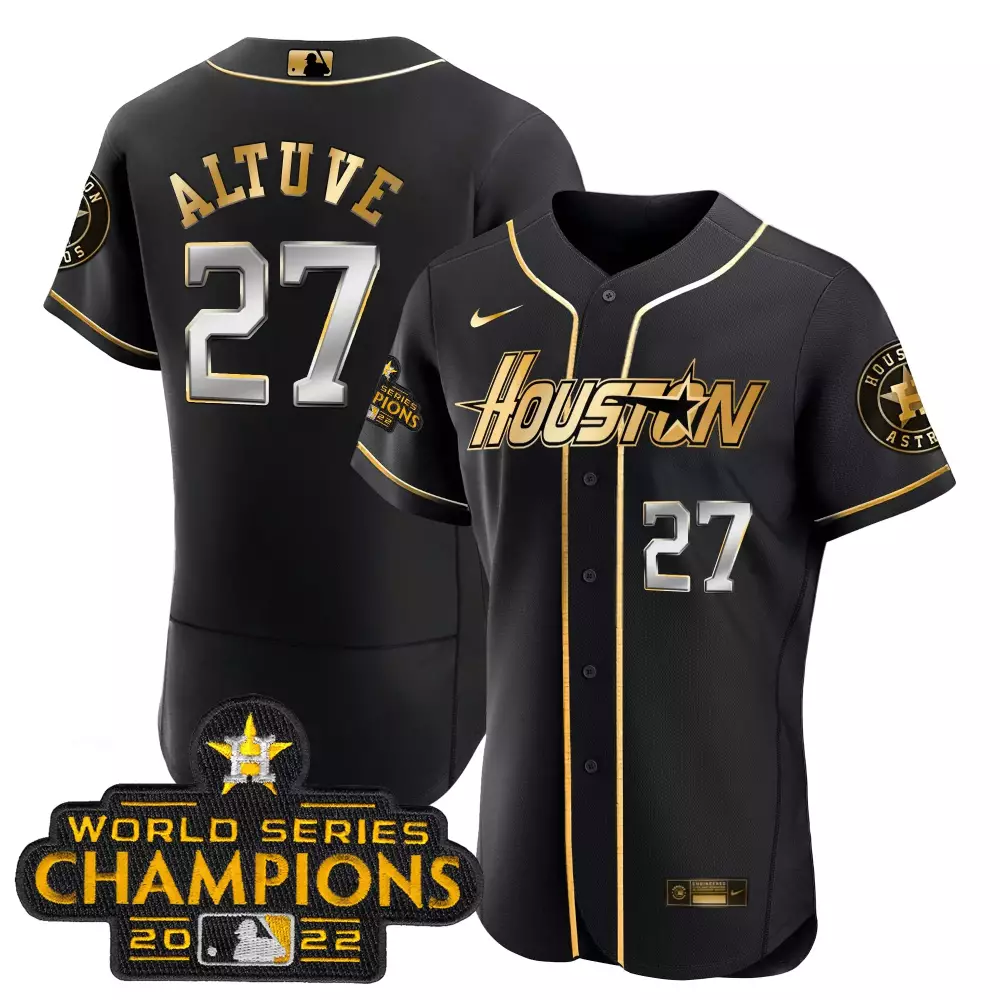Jose Altuve Houston Astros 2023 Champions Orange Gold Jersey | Cool Base | All Stitched Fan Gear for Men, Women & Youth