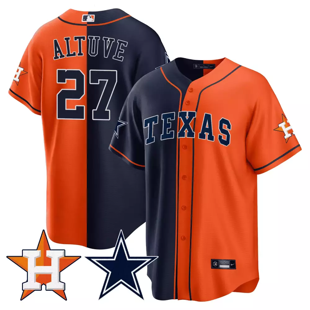 jose altuve orange navy mens split houston astros cowboys cool base jersey all stitched