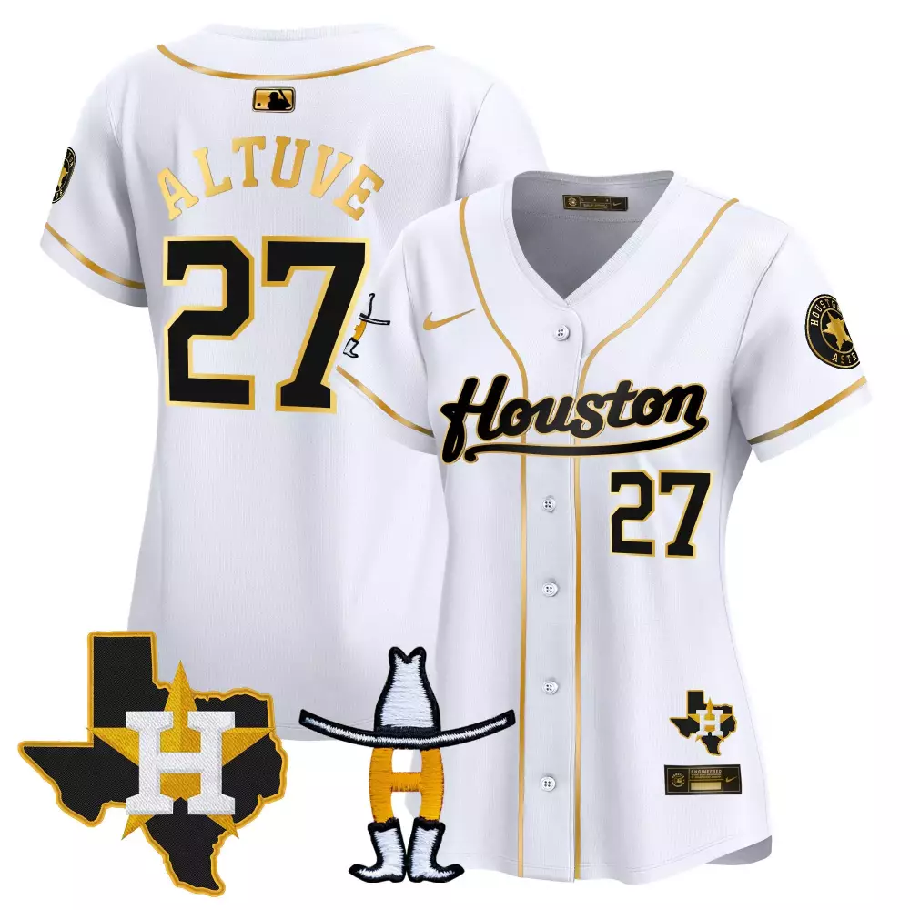 Jose Altuve 2024 Houston Rodeo Patch Jersey | White Gold Stitched | Limited Edition Fan Gear | For Women