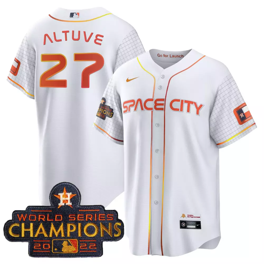 Jose Altuve 2023 Space City Champions Cool Jersey | White Stitched | Limited Edition Fan Gear | For Men
