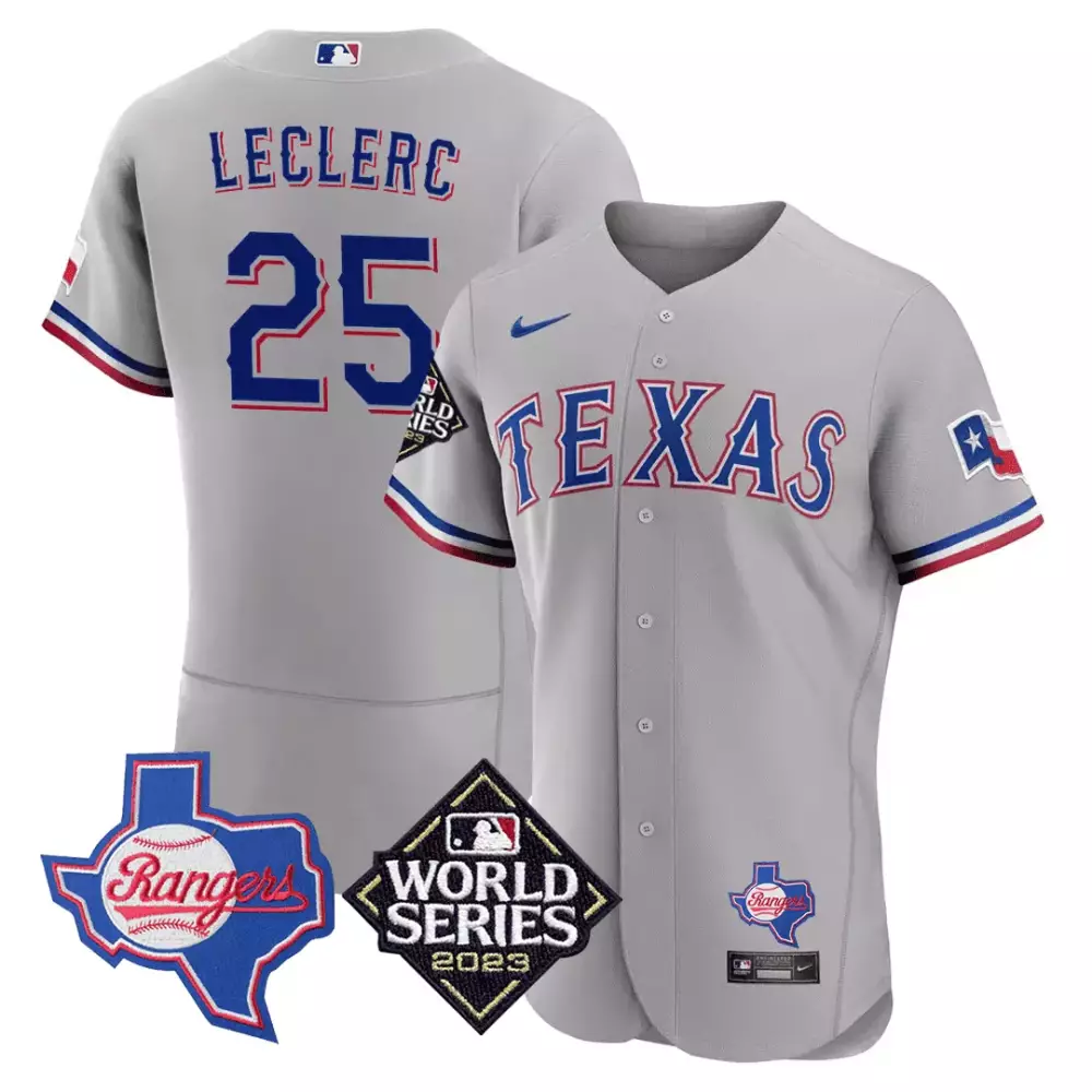 jose leclerc grey mens texas rangers texas state 2023 world series patch jersey all stitched