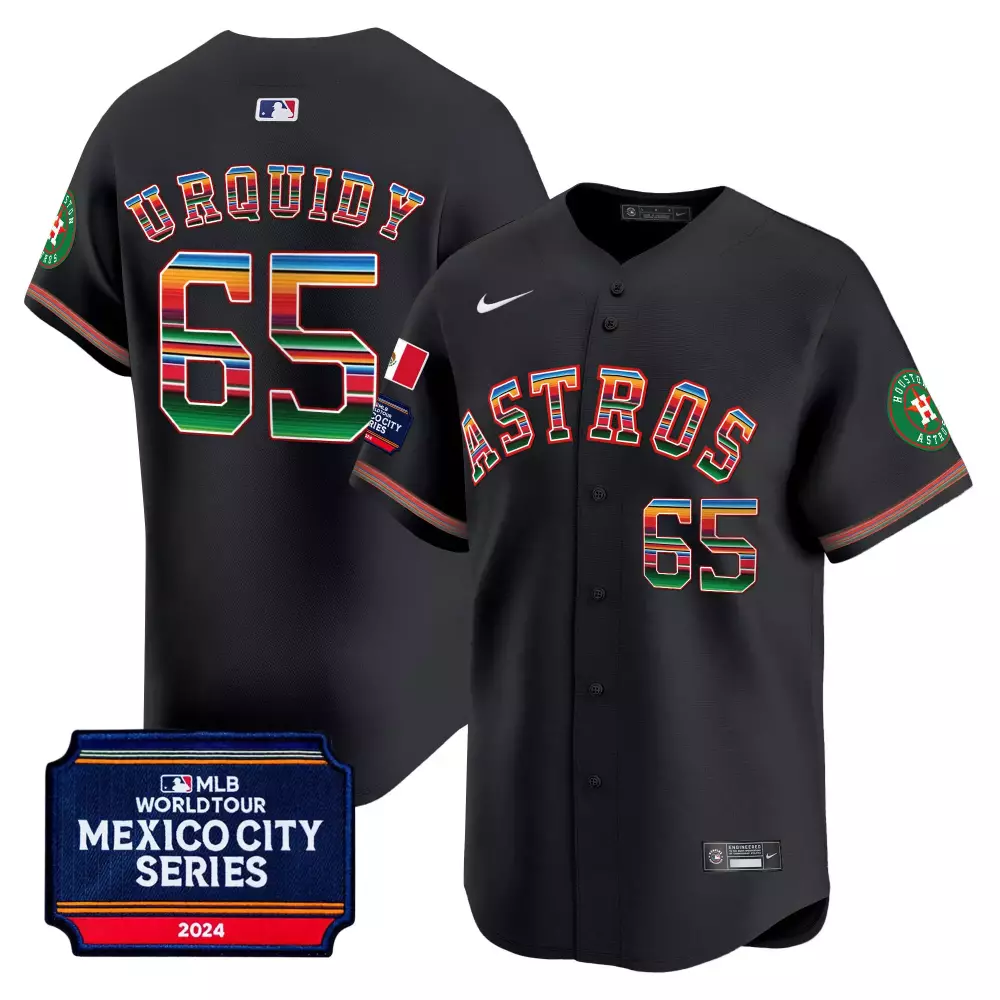 jose urquidy black mens houston astros 2024 mexico city series patch vapor premier limited jersey all stitched
