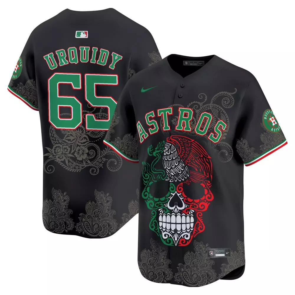 jose urquidy black mens houston astros 2024 mexico city series patch vapor premier limited jersey all stitched