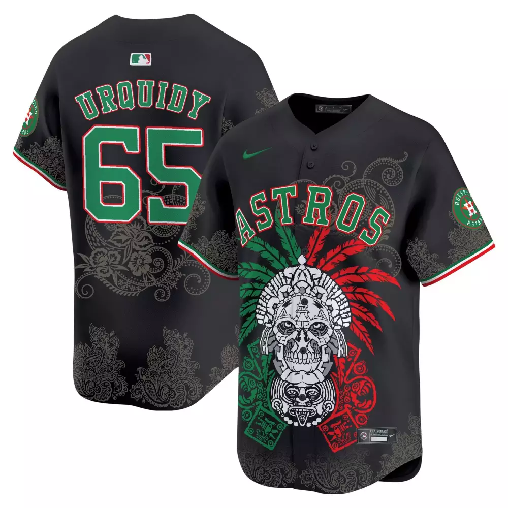 jose urquidy black mens houston astros 2024 mexico city series patch vapor premier limited jersey all stitched