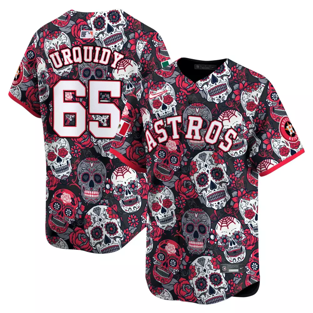 jose urquidy red mens houston astros paisley sugar skull vapor premier limited jersey printed