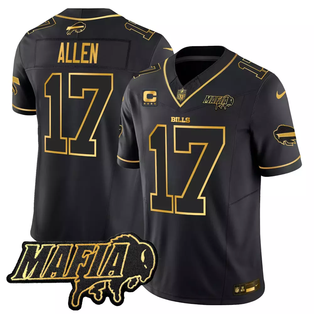josh allen black gold mens buffalo bills 2023 afc east champions patch gold vapor jersey all stitched