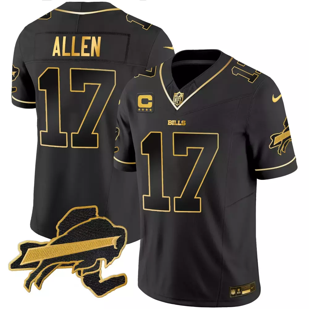 josh allen black gold mens buffalo bills 2023 afc east champions patch gold vapor jersey all stitched