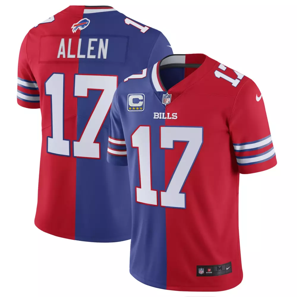 josh allen split royal red mens buffalo bills white gold black gold all stitched