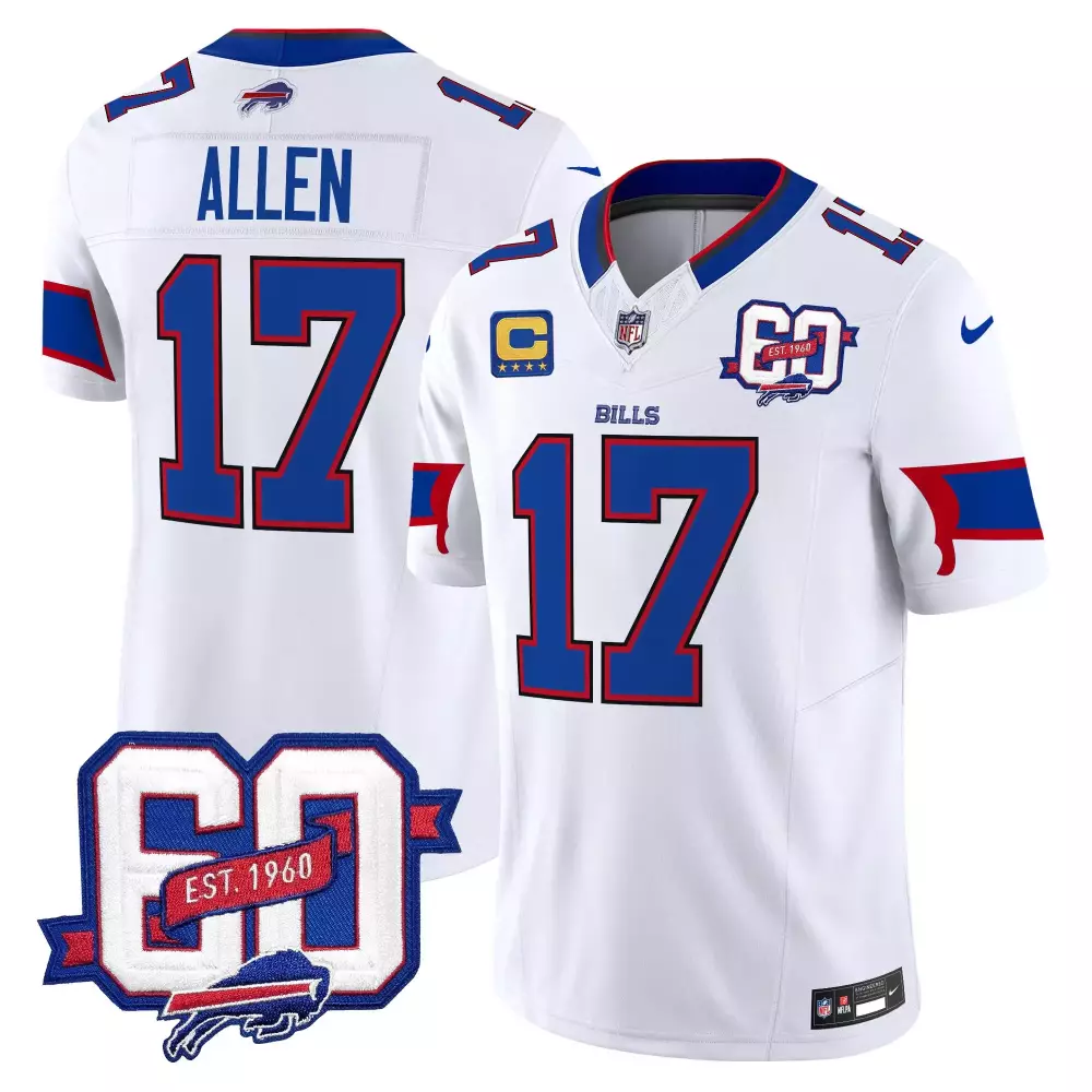 josh allen white mens buffalo bills 60th anniversary patch vapor limited jersey all stitched