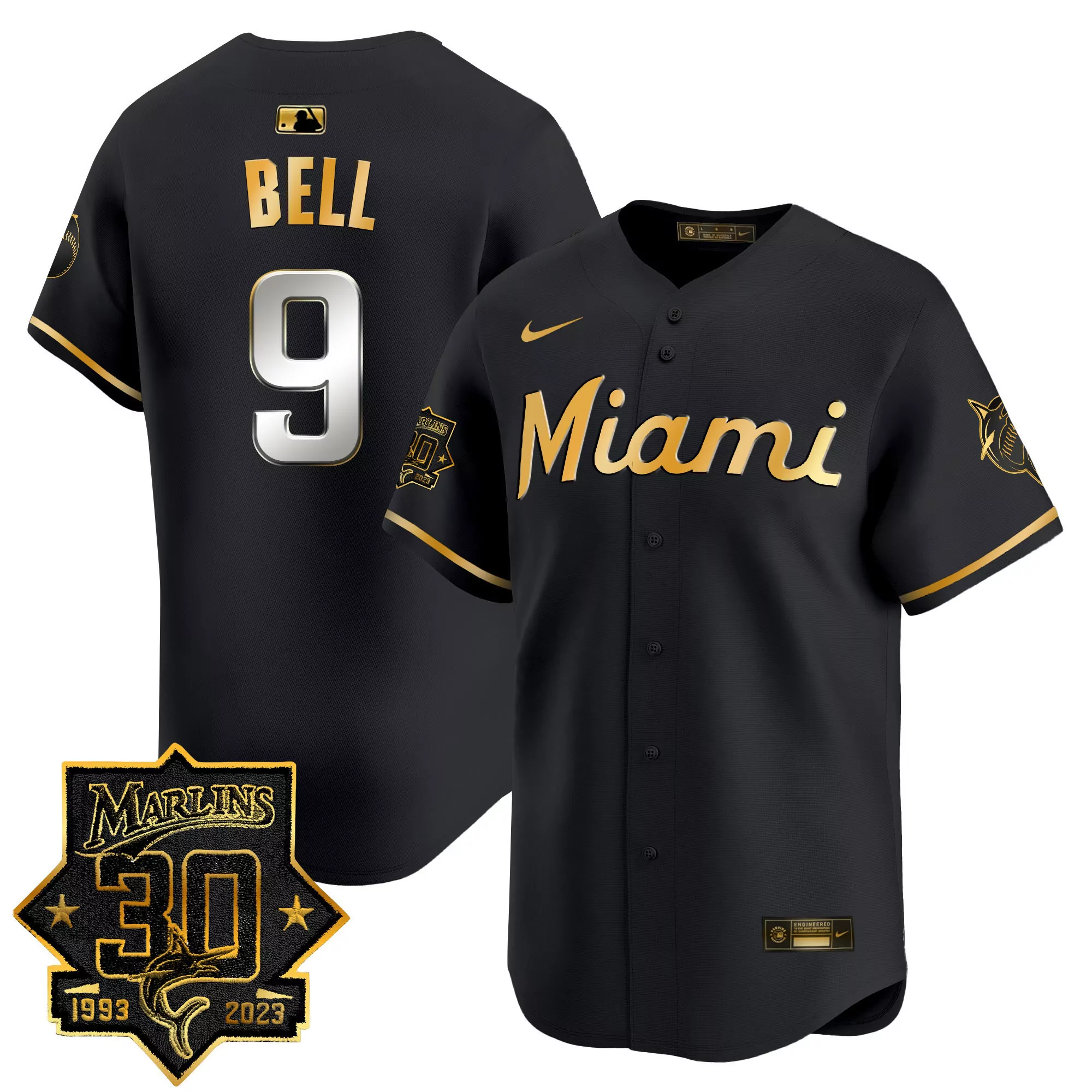 josh bell black gold mens miami marlins 30 seasons anniversary patch vapor premier limited jersey all stitched