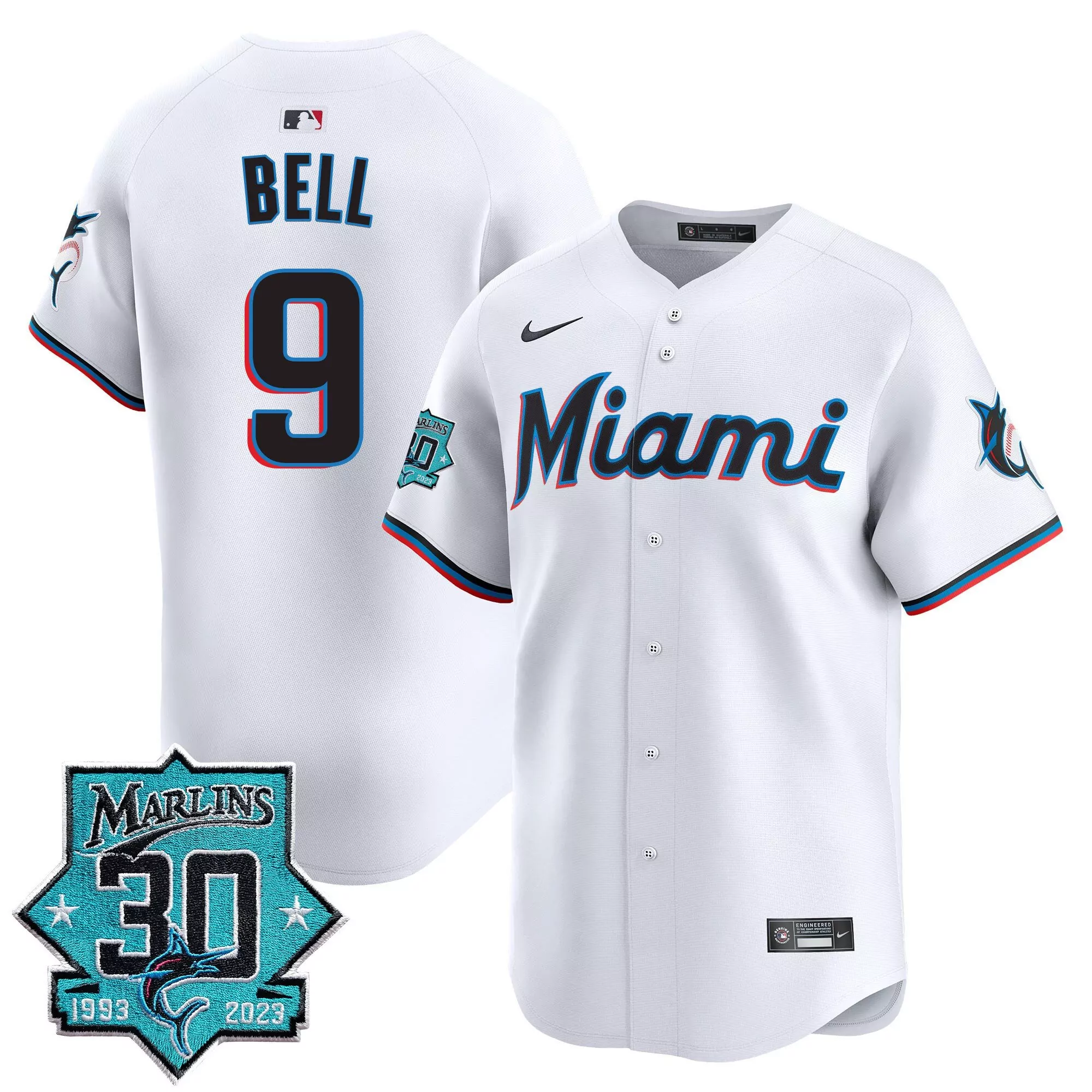 josh bell white mens miami marlins 30 seasons anniversary patch vapor premier limited jersey all stitched