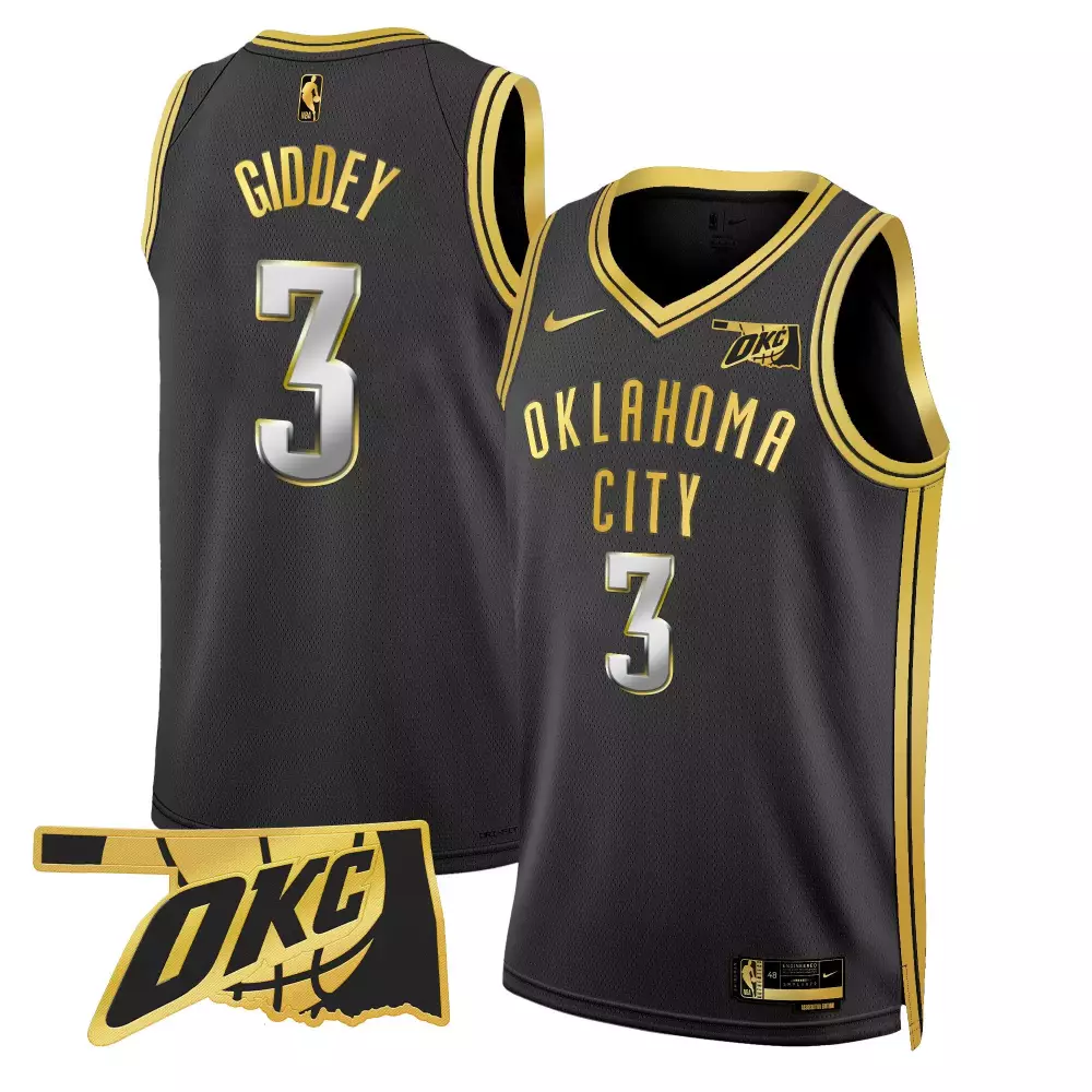 josh giddey black gold mens oklahoma city thunder swingman jersey all stitched
