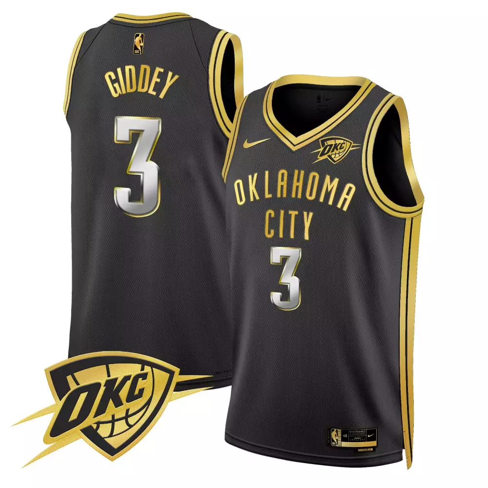 josh giddey black gold mens oklahoma city thunder swingman jersey all stitched