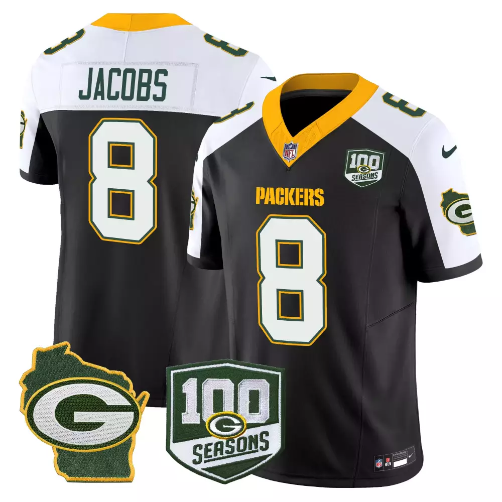 Men's Josh Jacobs Black Alternate Green Bay Packers 100th Season Jersey | Home Patch Vapor Limited Edition | Custom Stitched Fan Gear | For Men, Women & Youth