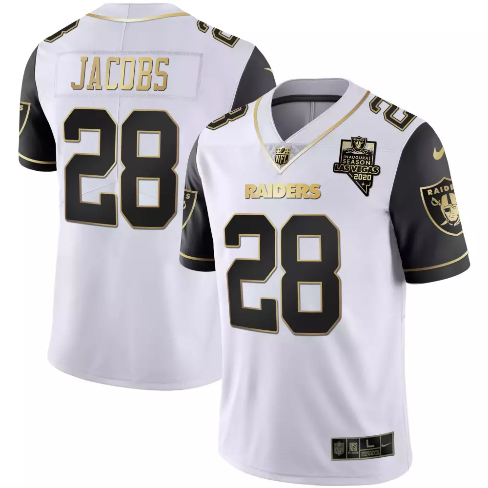 josh jacobs black sleeves mens las vegas raiders alternate vapor black gold black inverted limited inaugural season patc