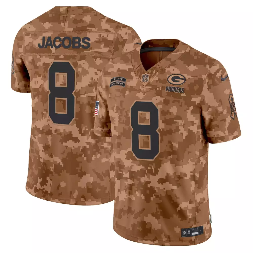 Josh Jacobs Brown Camo Packers 2024 Salute to Service Vapor Limited Jersey | Stitched Fan Gear for Men, Women & Youth
