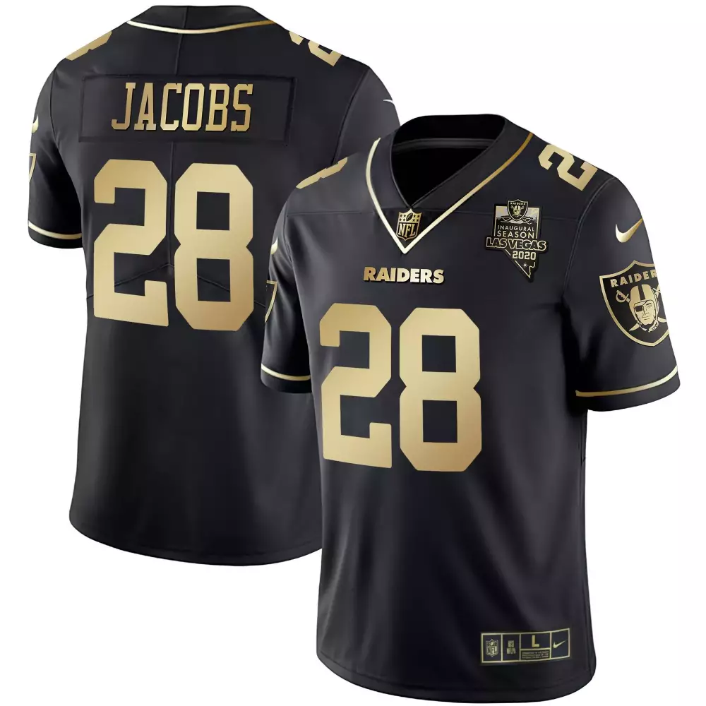josh jacobs black sleeves mens las vegas raiders alternate vapor black gold black inverted limited inaugural season patc