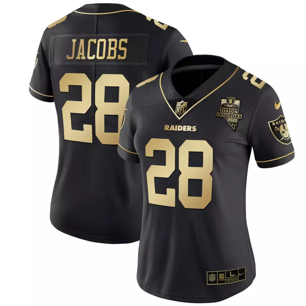 josh jacobs black sleeves mens las vegas raiders alternate vapor black gold black inverted limited inaugural season patc