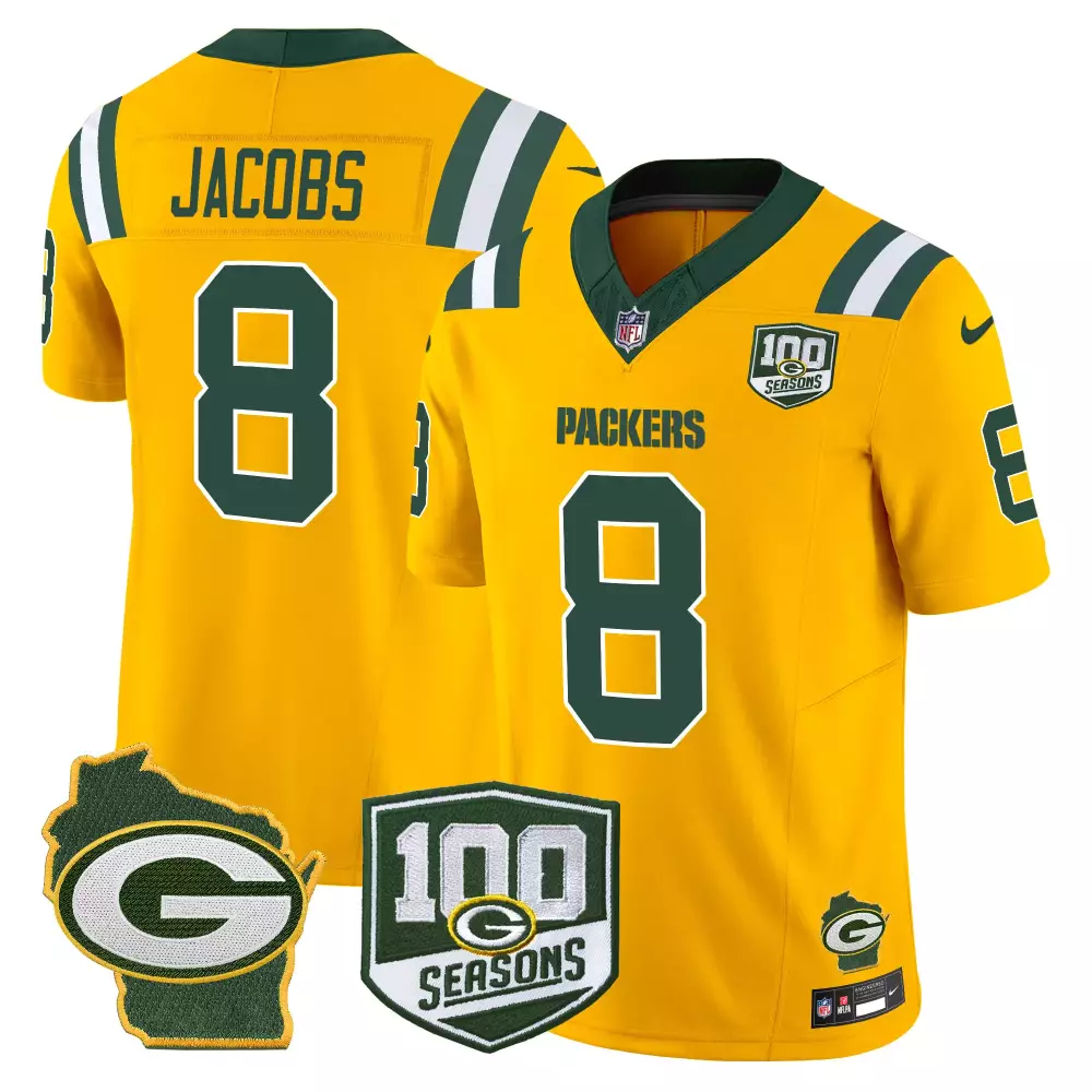 Josh Jacobs Gold Men's 100th Season Home Patch Vapor Limited Jersey | Green Bay Packers Fan Gear | For Men, Women & Youth