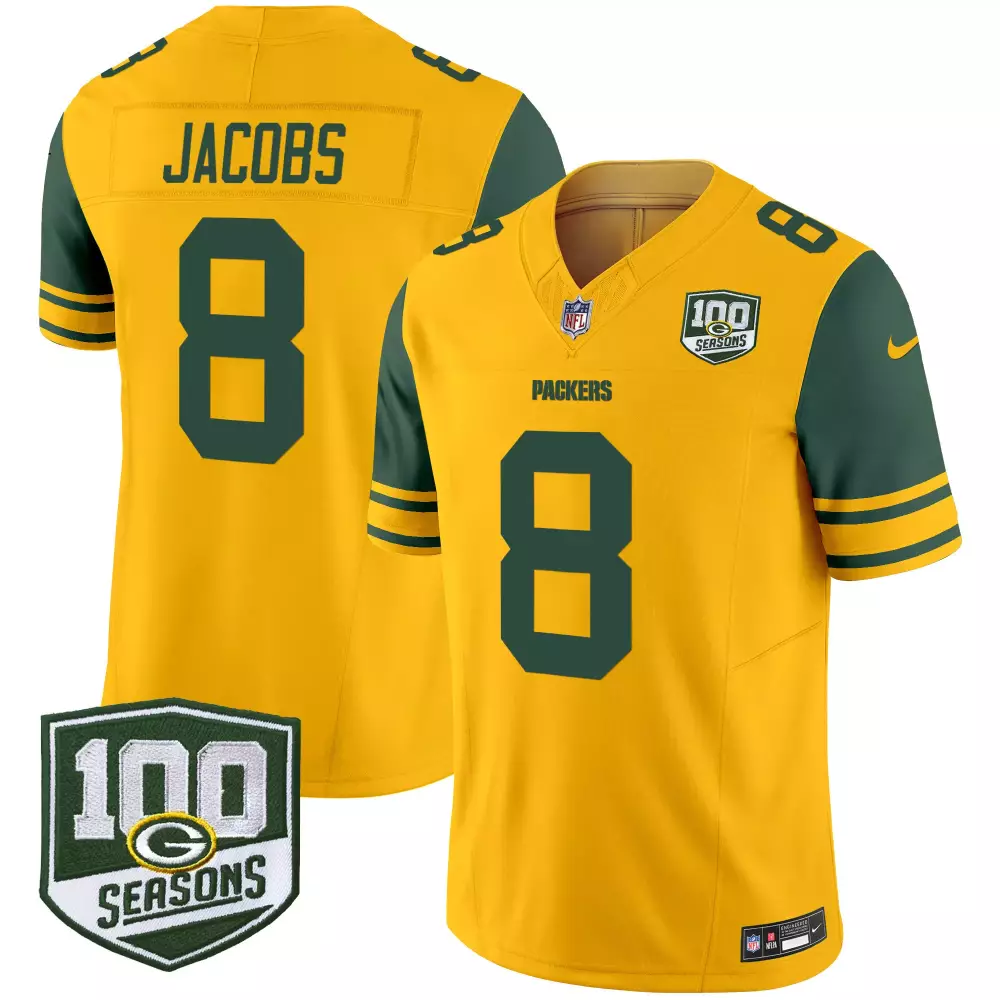 Josh Jacobs Gold Men's Throwback 100th Season Patch Vapor Limited Jersey | Green Bay Packers Fan Gear | For Men, Women & Youth