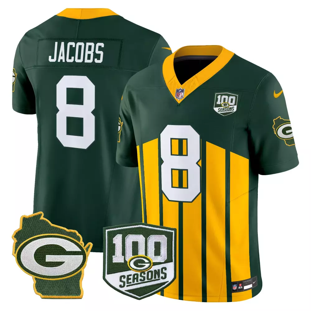 Josh Jacobs Green Bay Packers Special Edition 100th Season Home Patch Vapor Limited Jersey | Green Style | For Men, Women & Youth