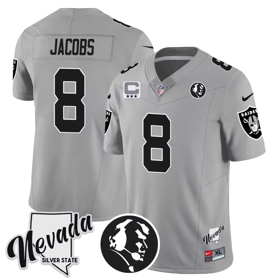 josh jacobs silver mens las vegas raiders 2023 nevada silver state patch vapor jersey all stitched 1