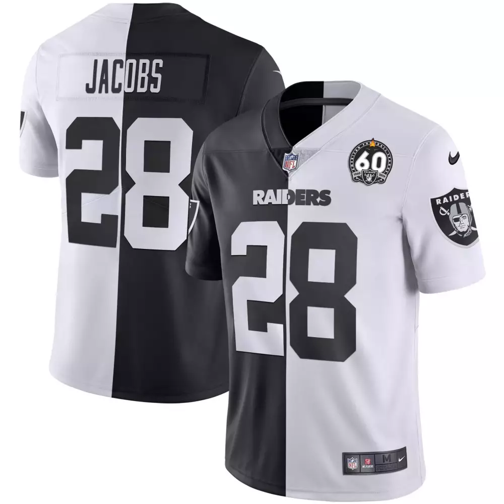 josh jacobs split mens las vegas raiders 60th season patch gold split all stitched
